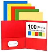 Habgp 100 Pack Plastic Folders with Pockets, 5 Color Heavy Duty Two Pocket Folder Business Card H...