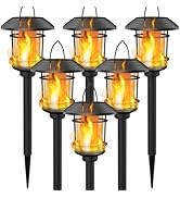 Dynaming 6 Pack Solar Flame Torch Lights Outdoor, Dual Use Flickering Flame Garden Light, Hanging...
