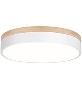 WOKNOS Modern Dimmable LED Close to Ceiling Light Minimalist Wood Oak Flush Mount Ceiling Light F...