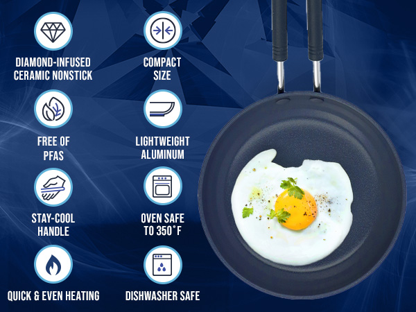 BlueDiamond, Ceramic Nonstick, PFAS-Free, Non-Toxic, Cookware, Frypans, Classic