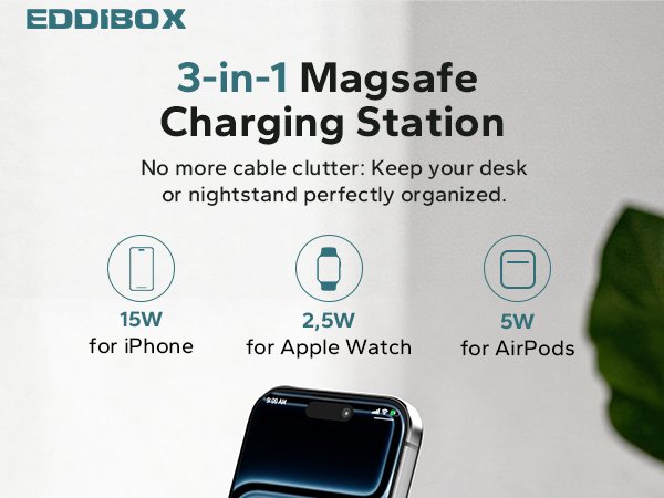 travel charging station magsafe 3 in 1 for iphone and apple watch 15W fast charger