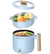 Audecook Hot Pot Electric with Steamer, 1.8L Portable Mini Travel Cooker, Multifunctional Non-Sti...