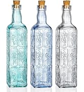 Noamus 3 Pack Vintage Vase with Corks, Embossed Colorful Glass Bottles, Decorative Colored Garden...