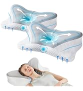 DUMOS Cervical Neck Pillow, Cooling Ergonomic Memory Foam Pillows for Neck Pain Relief with Breat...