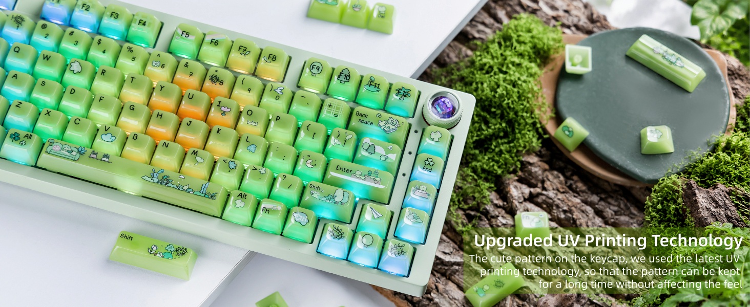 Jelly Green Frog Keycaps, Custom Clear Shine Through Keycaps, Cute Keycaps