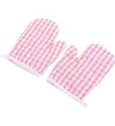 Oven Mits 2pcs pots Oven Mitts Play Kitchen Gloves Plaid Cooking Gloves hot Dish pad for Finger G...