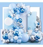 PartyWoo Blue Balloon Garland Kit, 140 pcs Blue and White Balloon Arch Kit, 4D Silver Balloons, M...