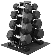 Fitvids Rubber Coated Hex Dumbbell Set with Storage Rack, 100/150/200/550 LB Hand Weight Set with...