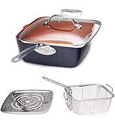Gotham Steel Nonstick Square Deep Frying Pan, 9.5” Large Frying Pan &amp; Cooking Pan with Ceramic No...