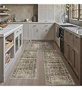 HUGEAR Brown Kitchen Rug Sets 3 Piece 20x32/20x48/20x59 Inch Vintage Traditional Distressed Retro...