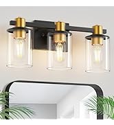L LOHAS LED Black and Gold Vanity Light, Modern 3-Light Bathroom Light Fixtures with Clear Glass ...