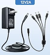 Power Adapter AC 100-240V to DC 12V 2A (2000mA) &amp; 4-Way Power Splitter Cable for CCTV Security Ca...
