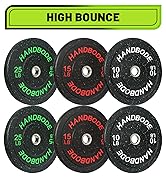 HANDBODE 2-Inch Bumper Plates High Bounce, Olympic Weight Plate Set 45/100/160/190/260/300lb, Bar...