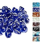 GRISUN Cobalt Blue Fire Glass Diamonds for Fire Pit, 1 Inch High Luster Reflective Tempered Glass...