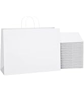 SHOPDAY White Paper Bags with Handles 16x6x12, 100 Pack Large Kraft Paper Bags Bulk, Tote Bags Sh...