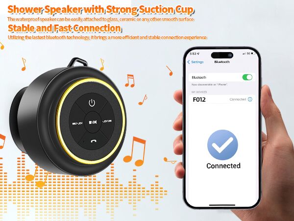 Portable Speaker with Suction Cup and Mic Mini bluetooth Wireless Small Speaker with Lights