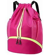 Hoedia Sports Drawstring Backpack - String Swim Gym Bag with Shoes Compartment and Wet Proof Pock...