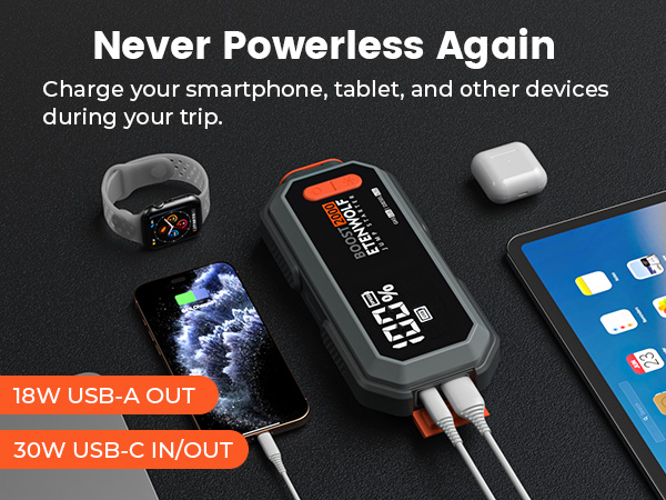 Jumper Starter-18W USB-A OUT, 30W USB-C IN/OUT