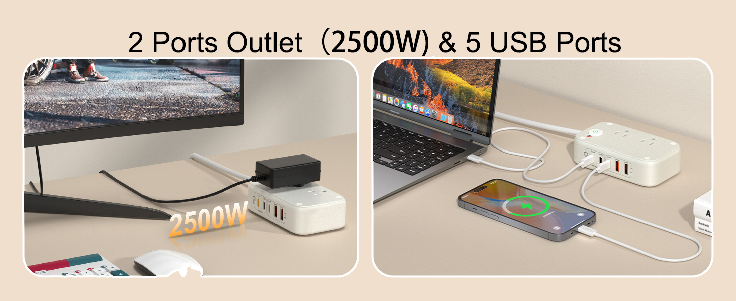 Max output 2500W AC outlets and 5 USB Ports