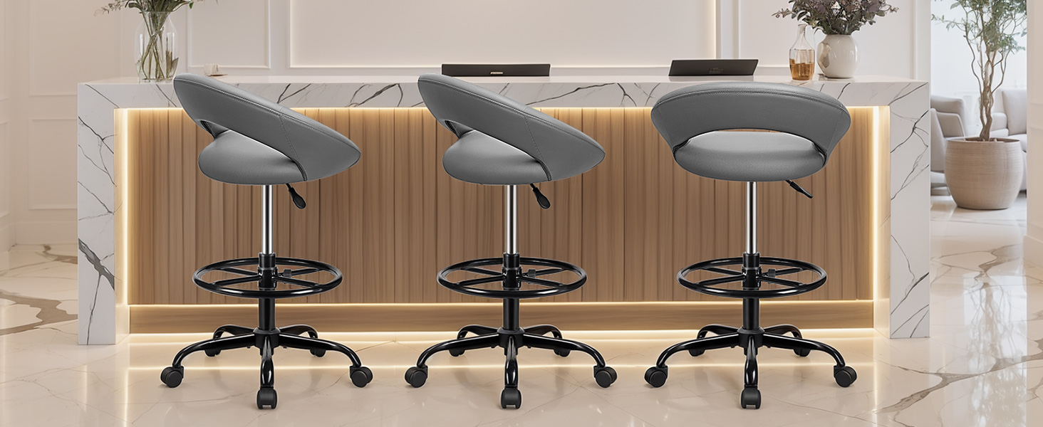 Office Drafting Chair with Foot Rest Wheels Shop Rolling Chair for Counter Kitchen Salon Home Vanity