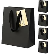Purple Q Crafts Black 8"x4"x10" Thank You Paper Shopping Bags with Gold Tags, 5 PACK Mechandise B...