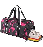 mezhsa Kids Overnight Duffle Bag Girls Boys Sports Gym Bag with Shoe Compartment Wet Pocket Camou...