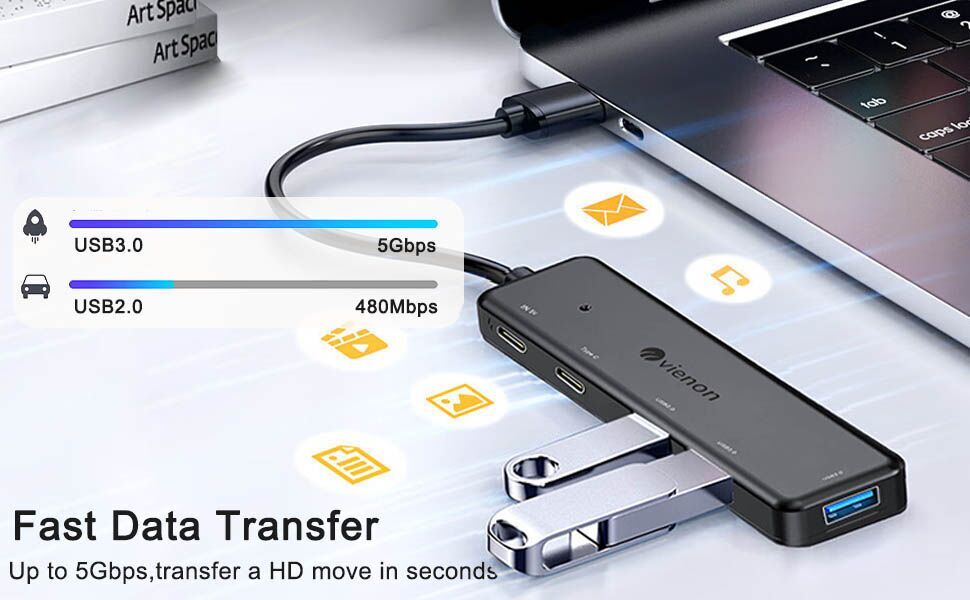 Powered USB 3.0 Hub (5 in 1) with usb c usb 3.0 data ports