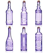 BULK PARADISE Assorted Purple Glass Bottles with Corks, 6 Pack, 2.5in X 9in, 16oz