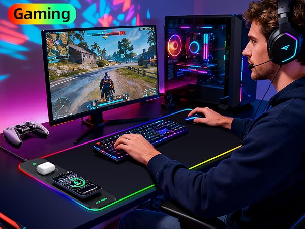 RGB gaming mouse pad with wireless charging
