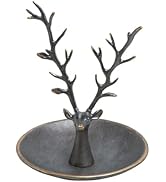 SOFFEE DESIGN Jewelry Tray Ring Dish Holder, Metal Deer Antler Jewelry Stand with Tray Display Or...