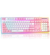 Gaming Keyboard, Wired Keyboard with RGB Backlit, Full Size Keyboard with White&Pink Mixed Color ...
