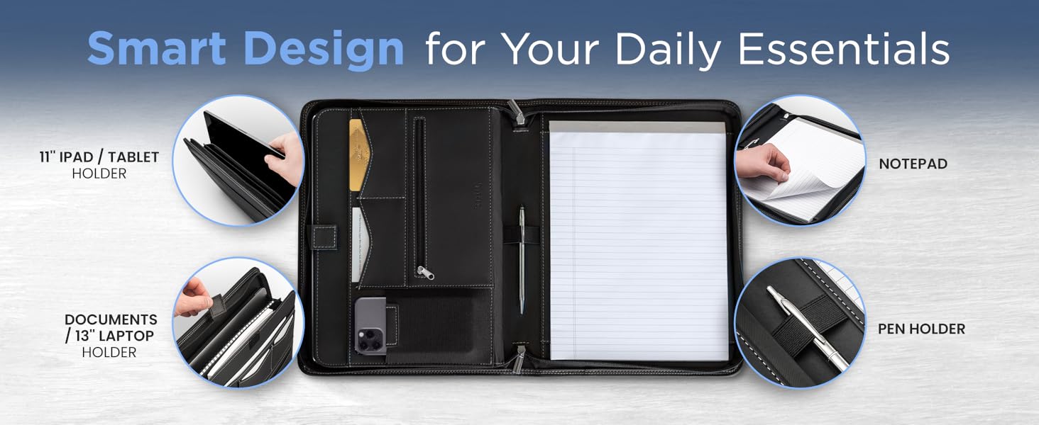 small business essentials, portfolio binder, leather portfolio for men, padfolio for women