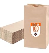 10LB Brown Paper Bags - Pack of 100, Kraft Paper Regular Size, Great for Takeout Orders, Lunch Ba...