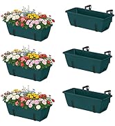 YAHKBTEN 6 Pack Deck Railing Planter Boxes Outdoor Fence Planters with Drainage Holes, 17’’ Windo...