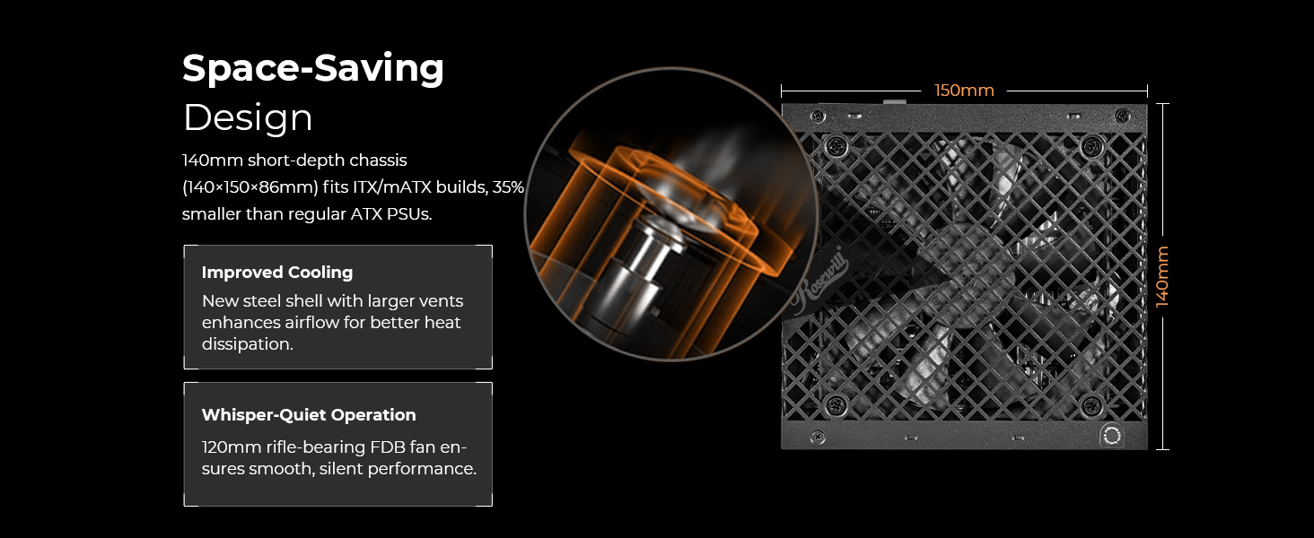 140mm, space saving, compact, improved cooling, atx