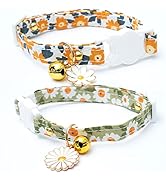 Faygarsle 2 Pack Cotton Breakaway Cat Collars with Bell Daisy Pendant Kitty Kitten Collars Green ...