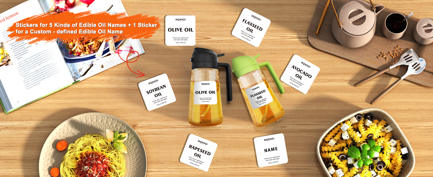 Oil Sprayer for Cooking, 2 in 1 Olive Oil Dispenser Bottle for Kitchen, Cooking oil stickers