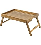 VaeFae Acacia Bed Table Tray, Wooden Breakfast Tray with Folding Legs, Bed Tray for Eating and La...