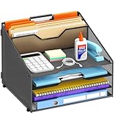 ReePlan Desk File Organizer, Paper Organizer with 4 Letter Trays and 2 Vertical Upright Sections,...