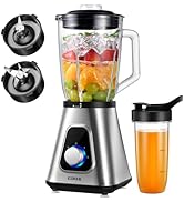 GDOR 1200W Blender for Smoothies and Shakes, 52 Oz Glass Jar &amp; 22 Oz To-Go Cup Combo, Countertop ...