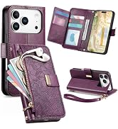 Fofvccv for iPhone 18 Pro Max /17 Pro Max Flip Zipper Wallet Case HY Purple | Retro Embossed Flow...