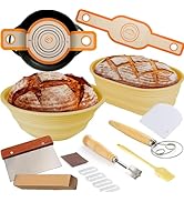 ESEHGS Banneton Bread Proofing Basket Set, 9 Inch Round &amp;10 Inch Oval Sourdough Baskets Foldable,...