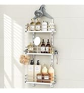 Orimade Aluminum Hanging Shower Caddy Over Head, Adjustable Bathroom Shelf with Hooks, Anti-Slip ...