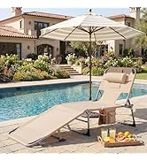 GYMAX Tanning Chair with Face Hole, Sun Bathing Lounge Chairs for Outside with Side Pocket, Foldi...