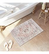Uphome Boho Bathroom Rugs, Distressed Farmhouse Blush Pink Bath Mat, Comfy Velvet Small Bath Rugs...
