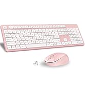 LeadsaiL Pink Wireless Keyboard and Mouse Combo, Full-Sized Ergonomic Design, 2.4GHz Cordless Key...