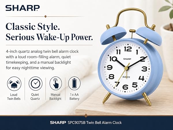 super loud retro alarm twin bell mid century modern old bedroom bedside cool easy viintage clock