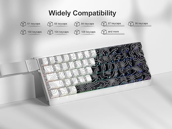 womier PBT keycap,White/Black Topographic keycaps 60 75 Percent,Shine Through keycaps,Side Print
