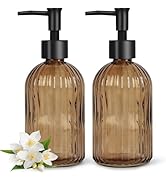 Topsky 2 Pack Glass Soap Dispenser with Black Plastic Pump, 400ml Liquid Hand Soap Dispenser, Rus...
