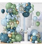 Ouddy Party 149Pcs Dusty Blue Green Pastel Blue Gold Balloon Garland Kit Different Sizes 18 12 10...